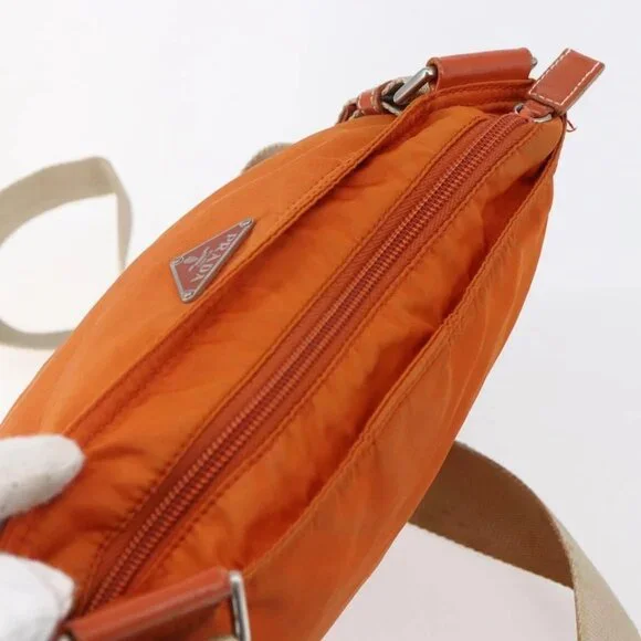 PRADA Shoulder Bag Nylon Orange Silver Auth 152258